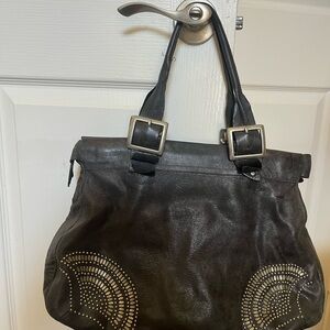 Black Leather Studded Handbag